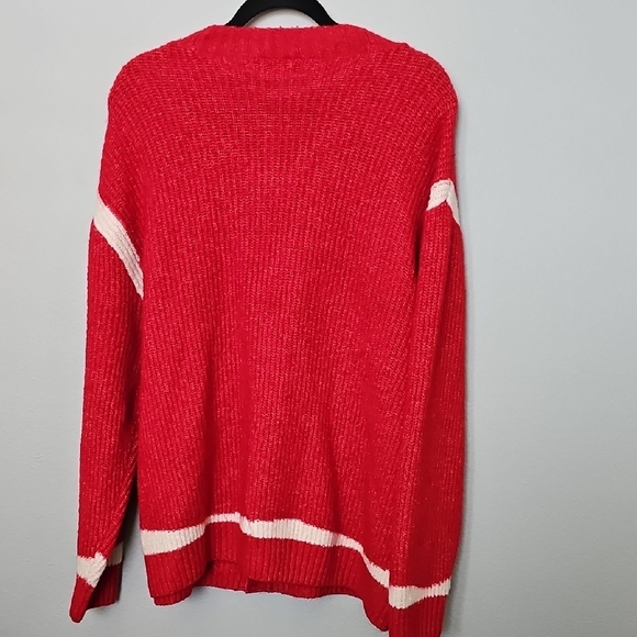 H&M Oversized Slouchy Toggle Button Red and White Wool Blend Cardigan XL - Picture 7 of 7